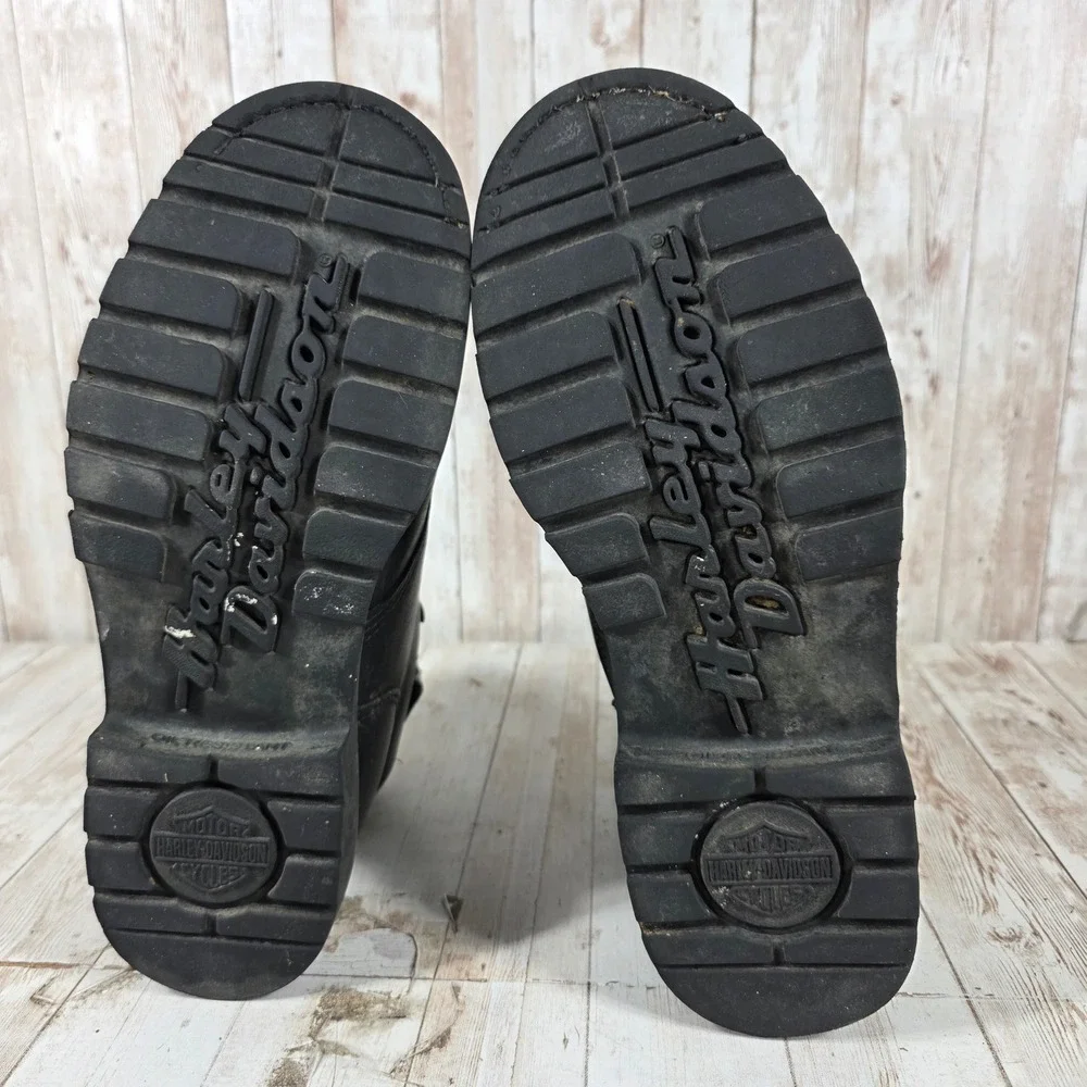 Harley Davidson Mens Black Leather Biker Boots Lace Up Ankle Strap 8.5 Wide Wide